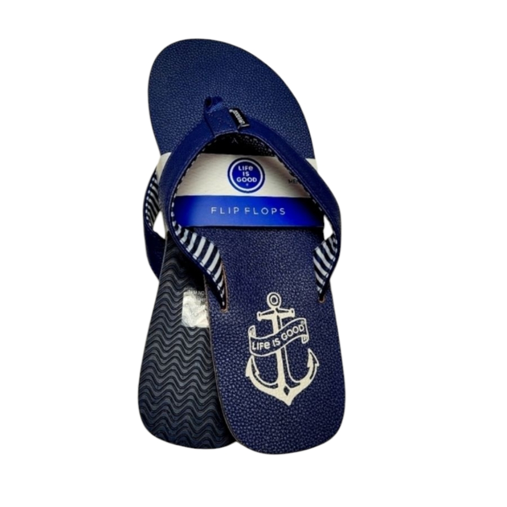 Mens Life Is Good Navy Blue Anchor Flip Flops Size 8 NWT